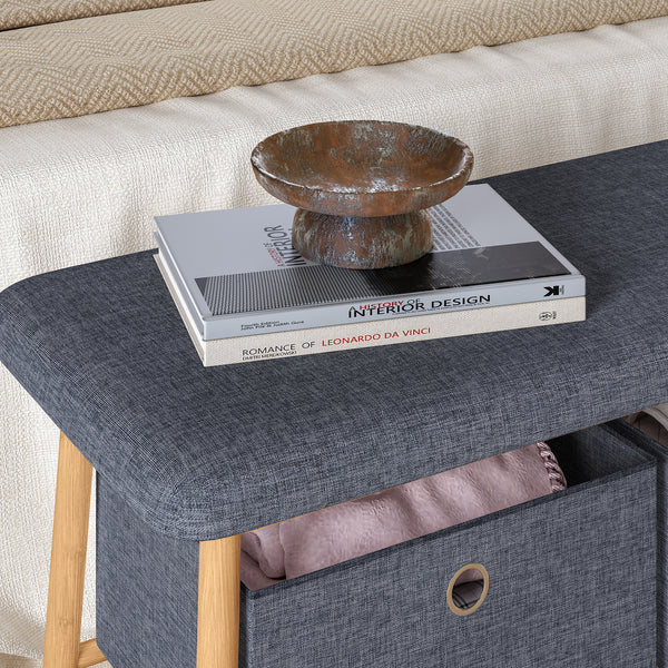 Sittbänk Vad med 2 förvaringslådor 90x30x45 cm Natur/Grå [en.casa]