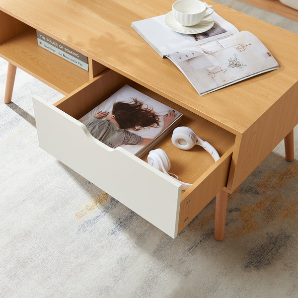 Soffbord Bordkak med låda 100x48x45 cm eklook/vit [en.casa]