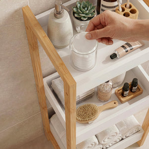 Badhylla Anun med 3 nivåer 75x28x20 cm bambu natur/vit [en.casa]