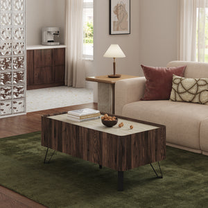 Soffbord Trorlon 100x50x40 cm Valnötslook/Travertin [en.casa]