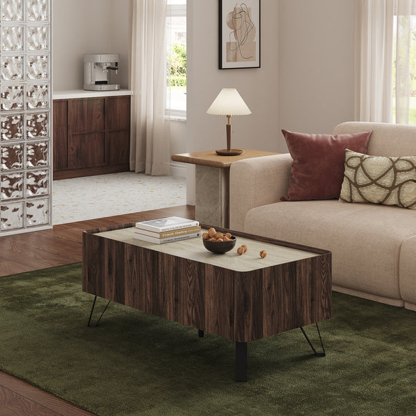 Soffbord Trorlon 100x50x40 cm Valnötslook/Travertin [en.casa]