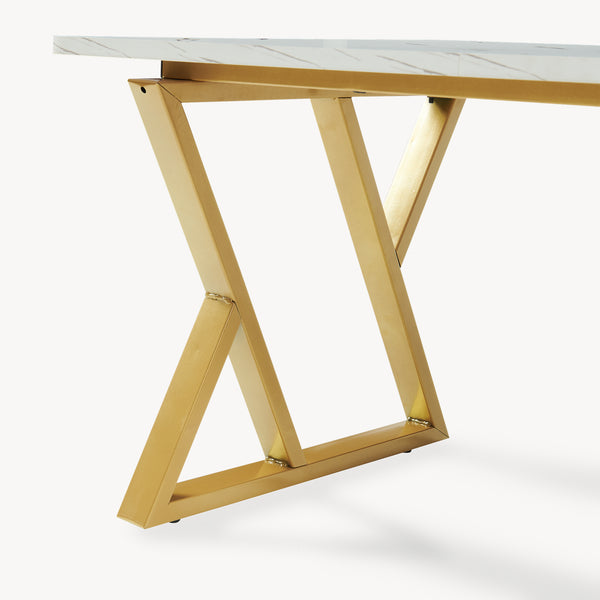 Soffbord Nolu 120x60x46 cm Guld färg/Marmorutseende, vitt [en.casa]