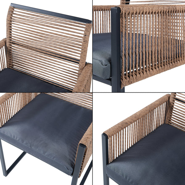 Trädgårdsset Accadia av bord och 2 stolar repkänsla stål [casa.pro] 