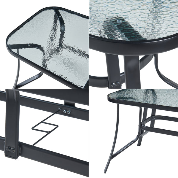 Matgrupp Aradeo bord och 6 stolar stål härdat glas svart [casa.pro] 
