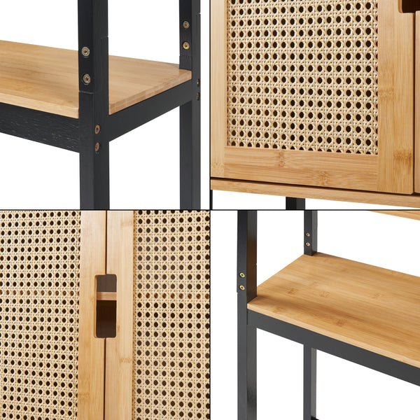 Toalettsskåp Tervola 172x63x27 cm Svart/Bambu [en.casa]