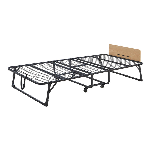 Metallfällbar säng Lustendi med madrass 200x90cm Svart/Eklook [en.casa]