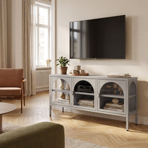 Vitrinskåp-Sideboard Klippestad Stål 118x35x55 cm Kamelfärgad [en.casa]