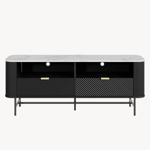 TV-lågt bord Olvehok 140x40x55 cm Svart/marmorutseende, vit [en.casa]