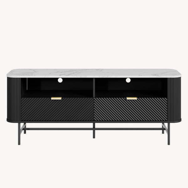 TV-lågt bord Olvehok 140x40x55 cm Svart/marmorutseende, vit [en.casa]