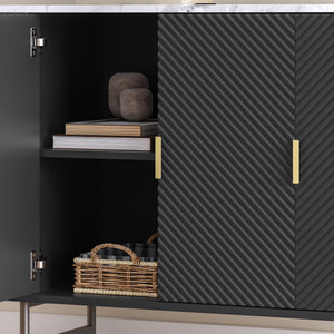 Sideboard Olvehok 110x40x77 cm Svart/Marmorutseende, vit [en.casa]