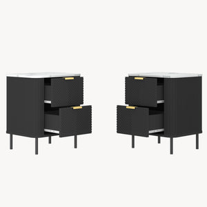 Nattduksbord Olvehok 2-pack 55x52x38 cm Svart/Marmorutseende, vit [en.casa]