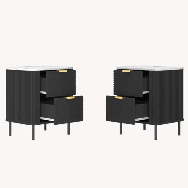 Nattduksbord Olvehok 2-pack 55x52x38 cm Svart/Marmorutseende, vit [en.casa]