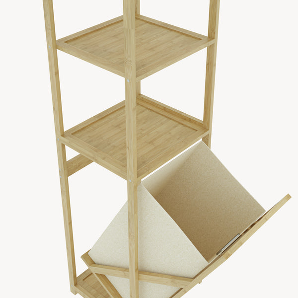 Badrumshylla med tvättkorg Anun 130x36x33 cm bambu träfärgad [en.casa]