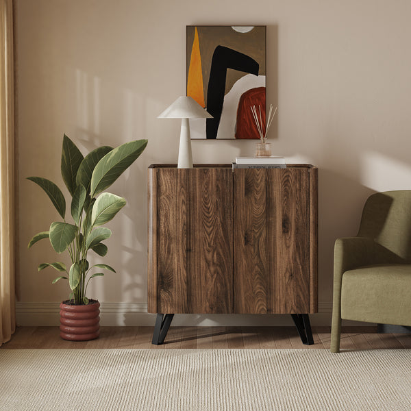 Byrå Trorlon 83x80x40 cm valnötslook/travertin [en.casa]
