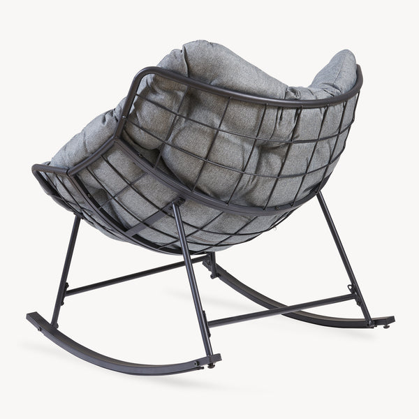 Korg-gungstol Villeneuve 85x90x91 cm Svart/Grå [en.casa]