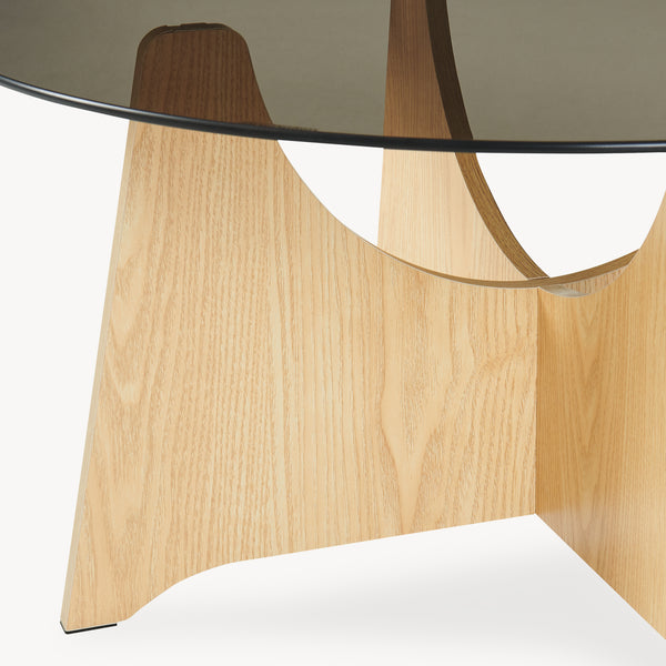 Soffbord 'Omlar' med rund glasplatta Ø70 x 35 cm eklook / röksgrå
