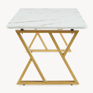 Soffbord Nolu 120x60x46 cm Guld färg/Marmorutseende, vitt [en.casa]