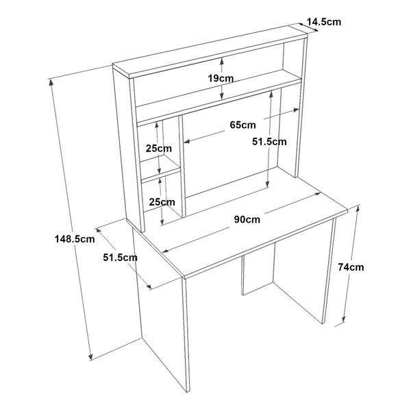 Skrivbord Tópisa med hylla 149x90x52 cm [en.casa]