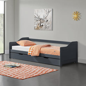 Bäddsoffa med utdragbar undersäng och 2 madrasser 205x97x66cm furu [en.casa] välj modell