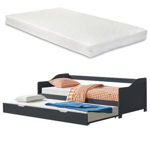 Bäddsoffa med utdragbar undersäng och 2 madrasser 205x97x66cm furu [en.casa] välj modell