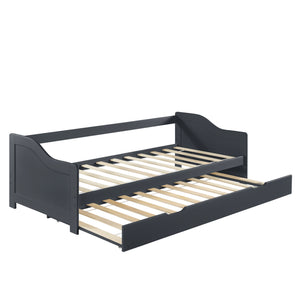Bäddsoffa med utdragbar undersäng och 2 madrasser 205x97x66cm furu [en.casa] välj modell