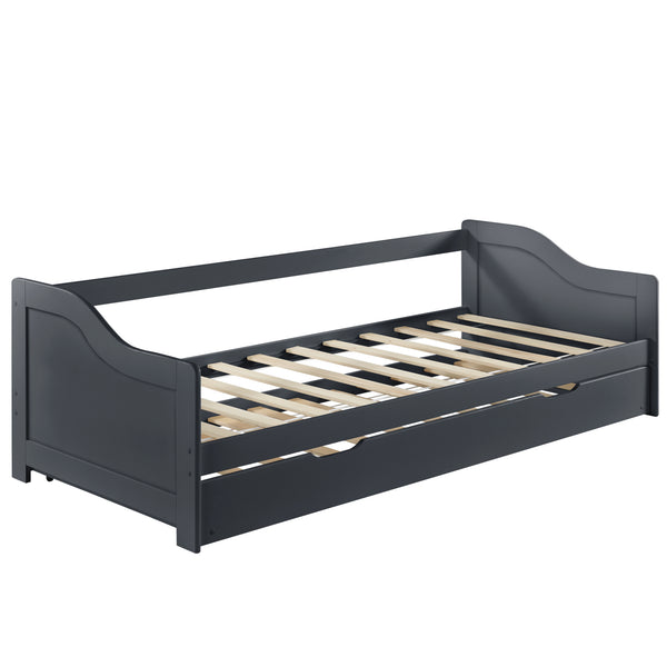 Bäddsoffa med utdragbar undersäng och 2 madrasser 205x97x66cm furu [en.casa] välj modell