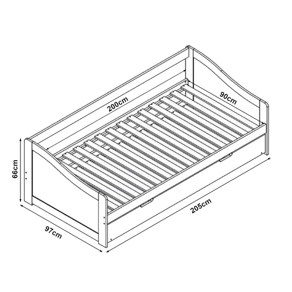 Bäddsoffa med utdragbar undersäng och 2 madrasser 205x97x66cm furu [en.casa] välj modell