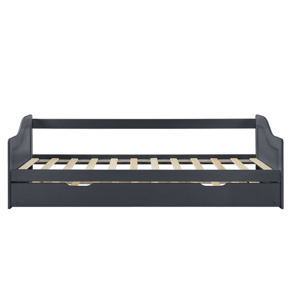 Bäddsoffa med utdragbar undersäng och 2 madrasser 205x97x66cm furu [en.casa] välj modell