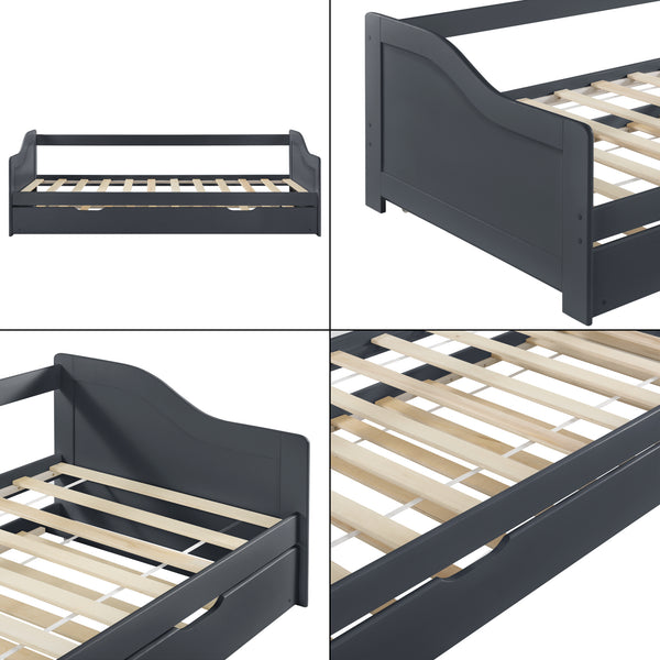 Bäddsoffa med utdragbar undersäng och 2 madrasser 205x97x66cm furu [en.casa] välj modell