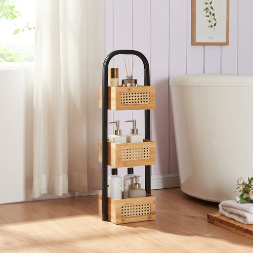 Badrumshylla Tervola 73x23x19 cm Svart/Bambu [en.casa] - premiumXL