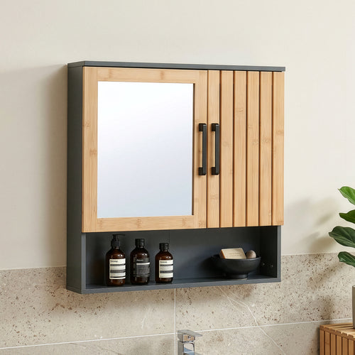 Spegelsskåp Svanes 58x56x13 cm Mörkgrå/Natur [en.casa]