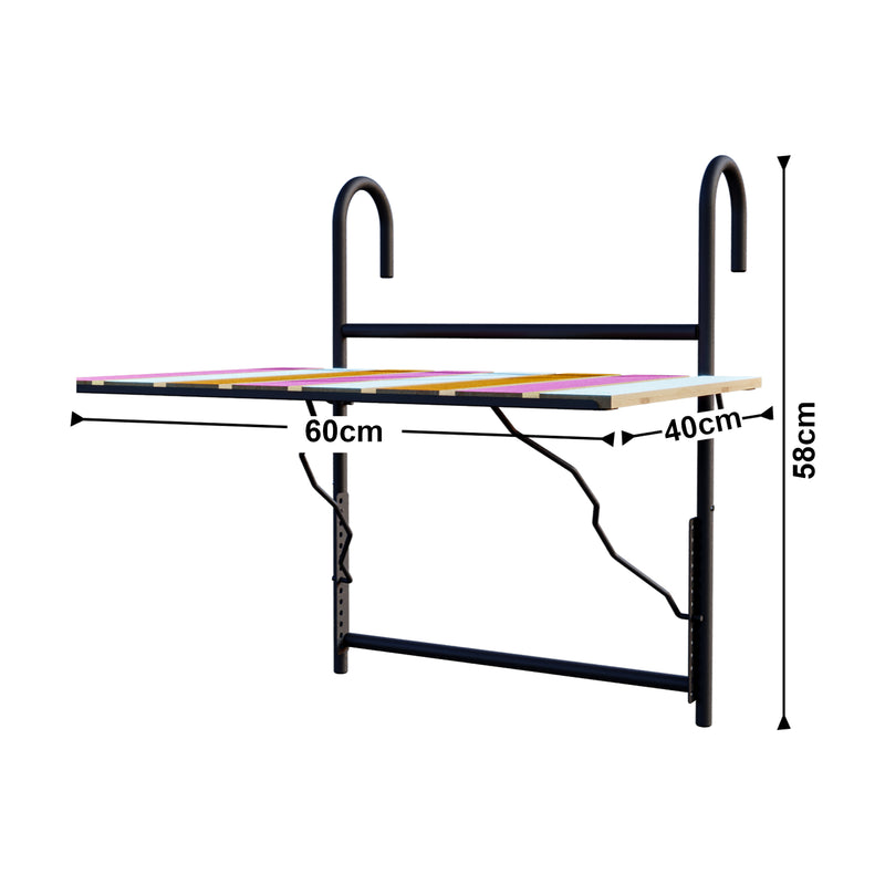 Måttskiss Fällbart balkongbord Petäjävesi 60x40x58 cm metall [en.casa] välj modell