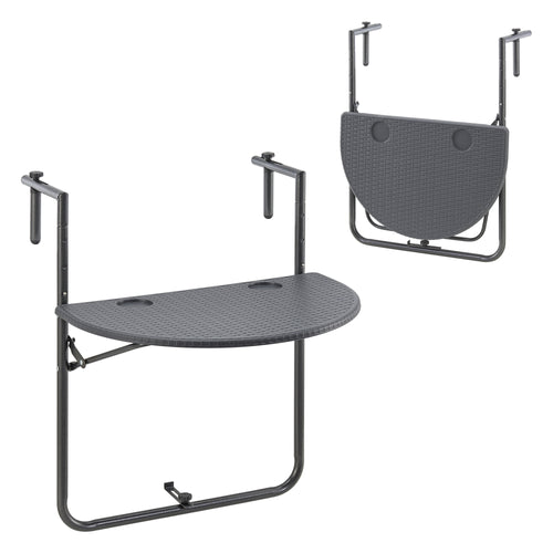 Balkonghängbord Cicala 84x60x64 cm Halvrund Stål Mörkgrå [en.casa] - premiumXL