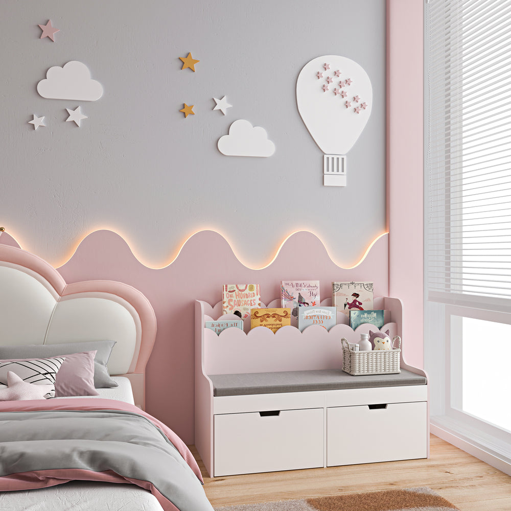 Barnbänk med hylla Vestnes 100x45x70 cm Cotton Candy/Vit [en.casa] - premiumXL