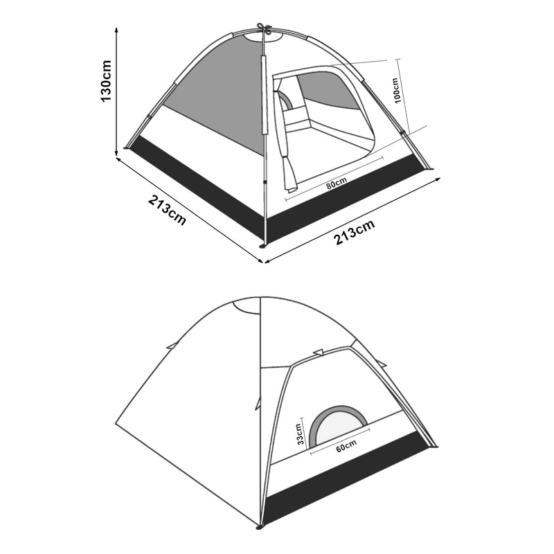 Måttskiss Campingtält Bergeijk 213x213x130cm i olika färger[pro.tec]