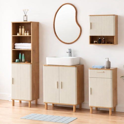 Badrumsset Ferrersp Eklook/Sandfärgad [en.casa]