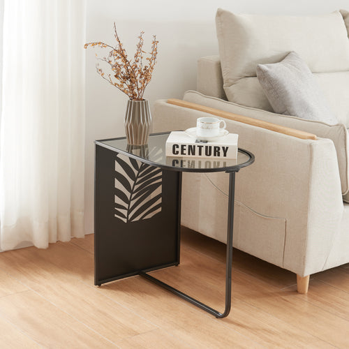 Satsbord Ulvik 50x50x35cm i metall och glas svart [en.casa] - premiumXL