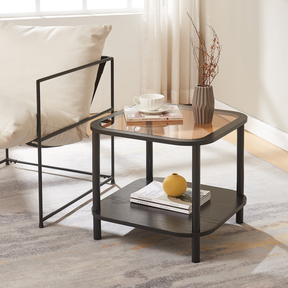 Satsbord Latama med glasskiva 51x51x45 cm Svart/Bronsglas [en.casa] - premiumXL