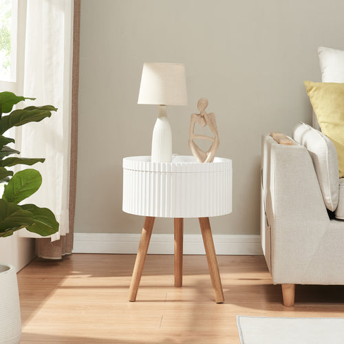 Satsbord Bongard med förvaring Ø38x48 cm Vit [en.casa] - premiumXL