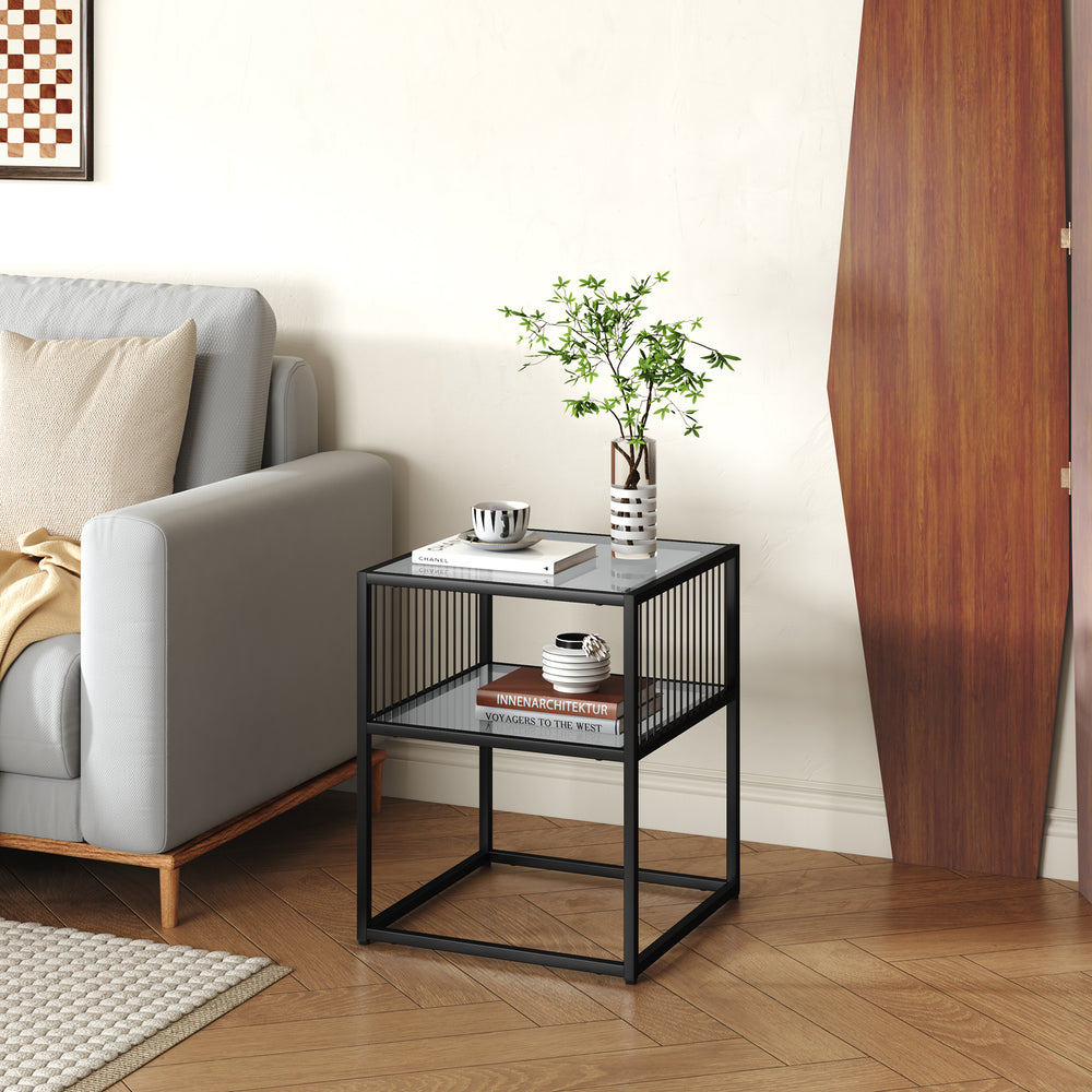 Sidobord Tronevn med glasskiva 50x40x40 cm Svart [en.casa]