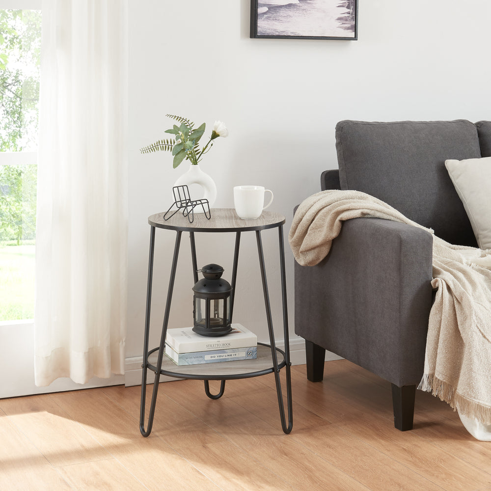 Satsbord Ylöjärvi med 2 hyllor Svart/Ek-look [en.casa] - premiumXL