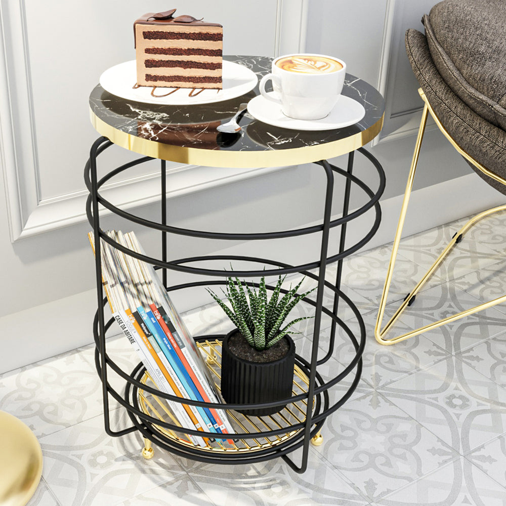 Korgbord Padasjoki marmorlook, svart [en.casa] - premiumXL