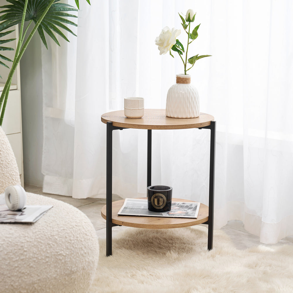 Satsbord Kuopio 50xØ40cm Svart/Trälook [en.casa] - premiumXL
