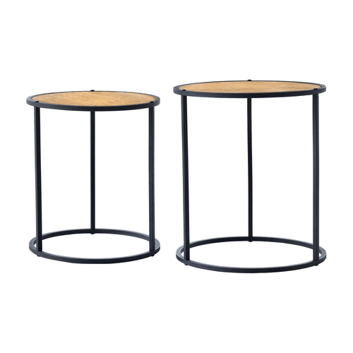 Satsbord Moriusaq i 2-pack rund trä-look [en.casa] - premiumXL