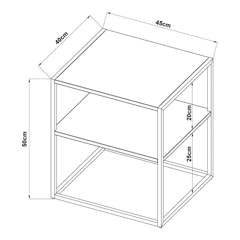 Måttskiss Sidobord Raahe 50,5x45x40 cm stål [en.casa] välj modell