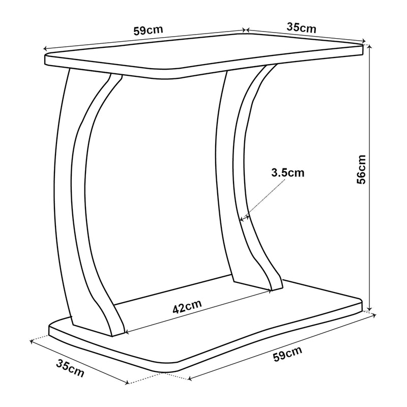 Måttskiss Sidobord Stattela C-formad 59x35x56 cm [en.casa]
