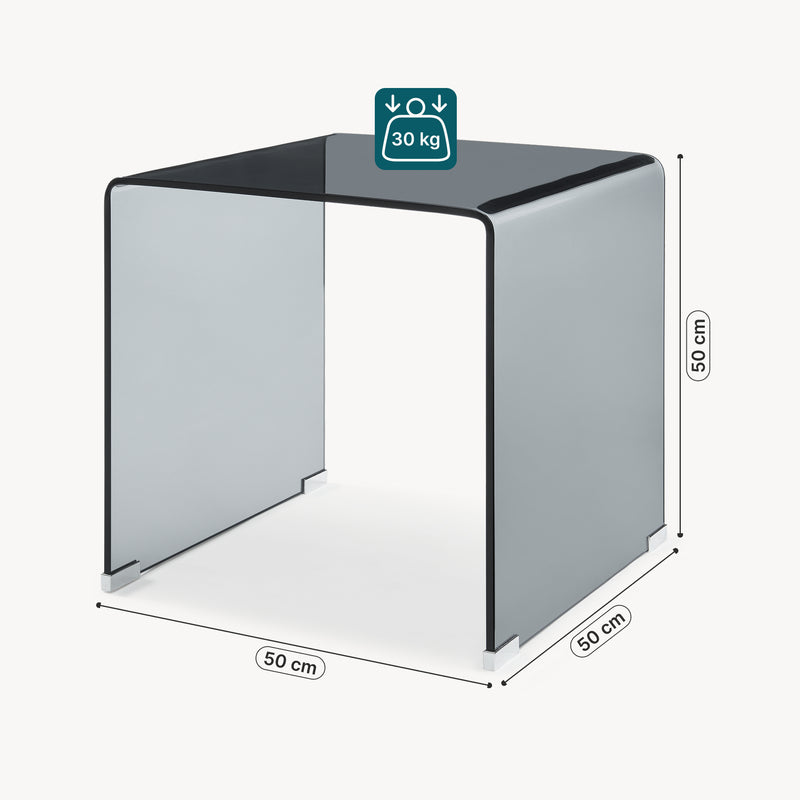 Måttskiss Sidobord Varlofrek Glas 50x50x50 cm [en.casa]