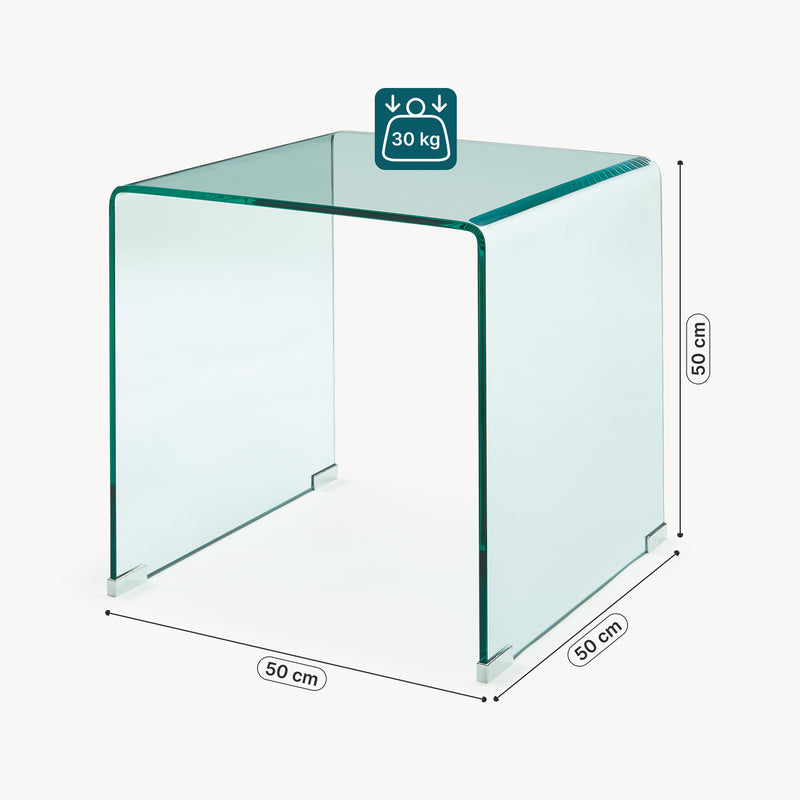 Måttskiss Sidobord Varlofrek Glas 50x50x50 cm [en.casa]