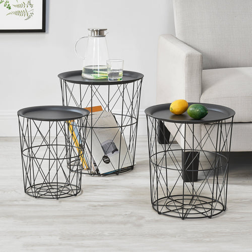 Soffbord set om 3 med avtagbar bricka metall [en.casa] välj modell