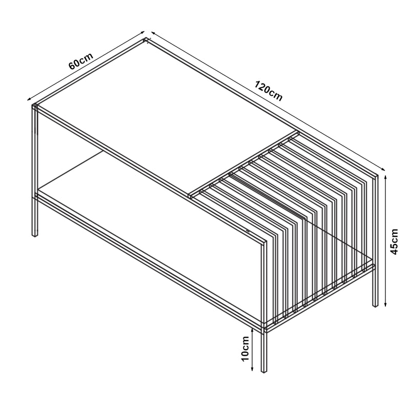 Måttskiss Soffbord Pärghos 120x60x45 cm [en.casa]